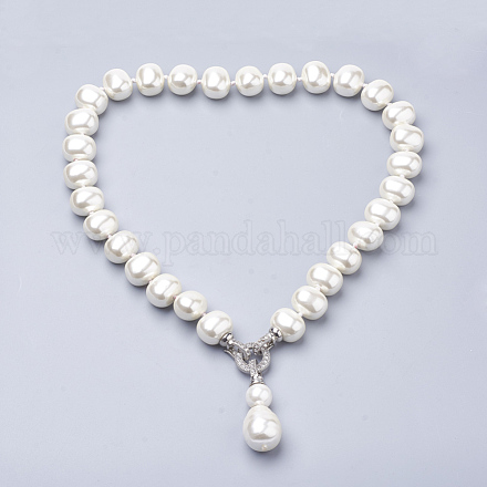 Shell Pearl Pendant Necklaces NJEW-Q310-05-1
