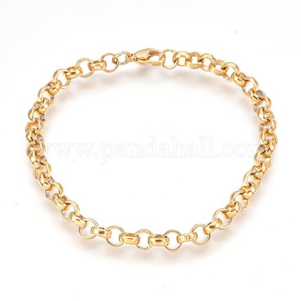 Ion Plating(IP) 304 Stainless Steel Rolo Chain Bracelets BJEW-P235-01G-1
