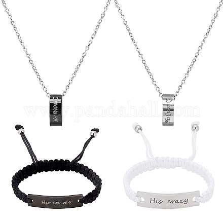 Anattasoul 304 bracelets et bagues en perles tressées à maillons rectangulaires en acier inoxydable 201 colliers pendentifs en acier inoxydable SJEW-AN0001-46-1