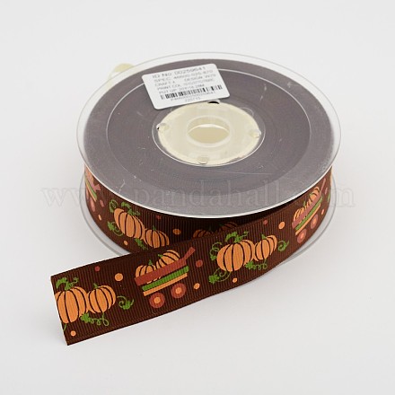 Хэллоуин украшения тыквы напечатаны полиэстер Grosgrain ленты для подарочной упаковки SRIB-E004-25mm-03A-1
