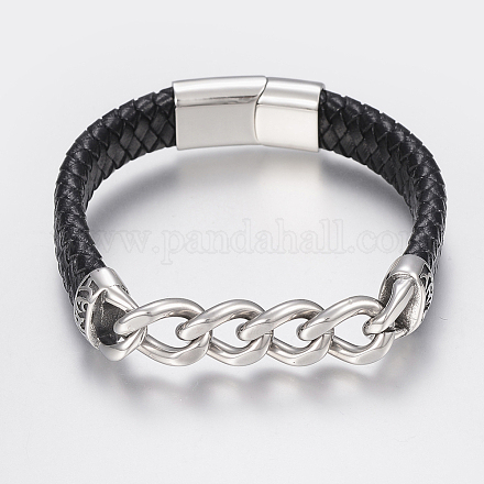 Bracelets de cordon en cuir tressé pour hommes BJEW-P198-16-1