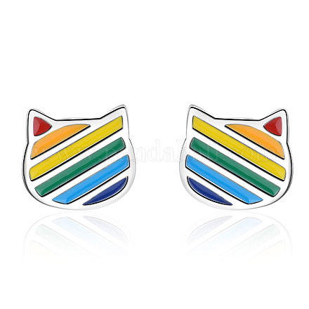Emaille-Katzen-Ohrstecker in Regenbogenfarbe RABO-PW0001-022P-1
