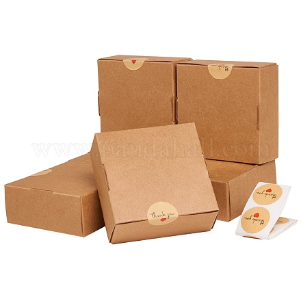 クラフト紙箱  折りたたみボックス  正方形  淡い茶色  8.5x8.5x3.5cm CON-CJ0001-04-1
