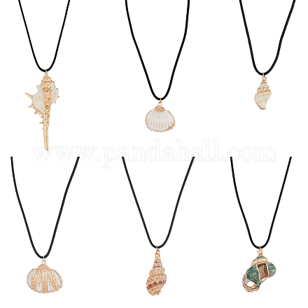 Anattasoul 6 pièces 6 colliers pendentifs en coquillage naturel avec cordons de cire pour femmes NJEW-AN0001-42-1