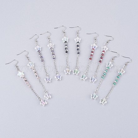 Boucles d'oreilles avec pendantifs de perles en verre EJEW-JE02564-1