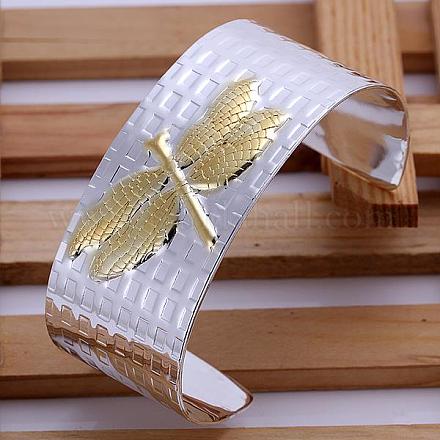 Wide Band Brass Dragonfly Cuff Bangles For Women BJEW-BB12218-1