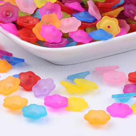 Mixed Frosted Flower Shaped Transparent Acrylic Bead Caps X-PAF087Y-1
