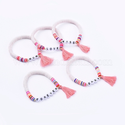 Bracelets élastiques faits à la main de perles heishi en pâte polymère BJEW-JB05086-1