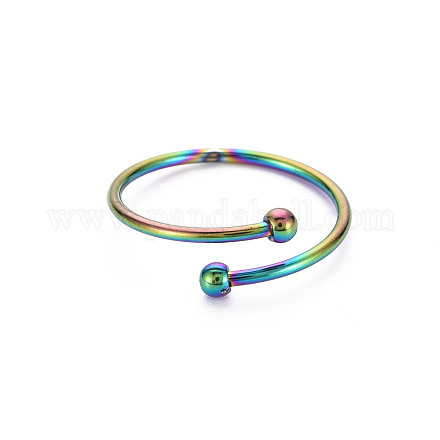 Color del arco iris 304 acero inoxidable con doble abalorio finos anillos de puño abiertos RJEW-N038-048M-1
