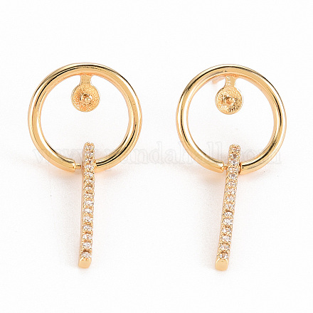 Brass Micro Pave Clear Cubic Zirconia Stud Earring Findings KK-S356-349-NF-1
