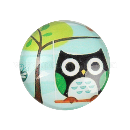 Cartoon Owl Printed Glass Half Round/Dome Cabochons X-GGLA-N004-16mm-B20-1