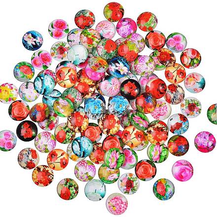 100шт стеклянные кабошоны с цветочным принтом GGLA-SZ0001-19-1
