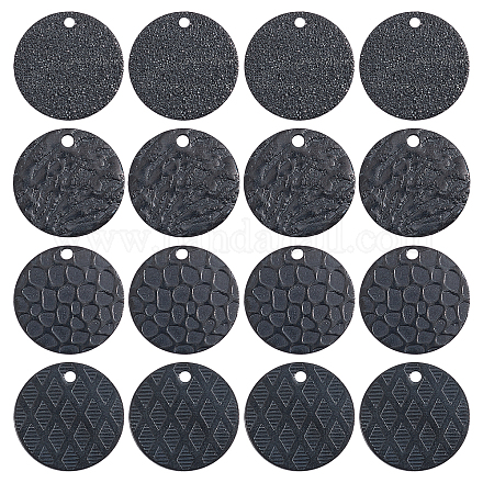 UNICRAFTALE 24pcs 4 Style Electrophoresis Black Blank Tag Charm Stainless Steel Flat Round Earring Charms Disc Textured Pendants Tag Charms for Bracelet Necklace Jewelry Making 15mm STAS-UN0037-17-1