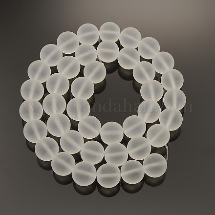 Frosted Transparent Round Glass Beads Strands FGLA-P002-10mm-03-1