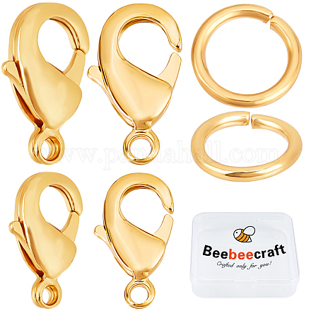 Beebeecraft 1 Box 40Pcs 18K Gold Plated Lobster Claw Clasps Jewelry Clasps Connectors with 80Pcs Jump Ring for DIY Bracelet Necklace Jewelry Making KK-BBC0001-15G-1