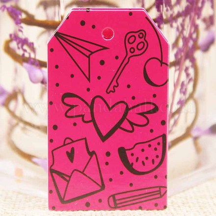 紙ギフトタグ  hange tags  美術工芸用  バレンタイン・デー  ハート柄の長方形  濃いピンク  50x30x0.4mm  穴：3mm CDIS-P001-E05-C-1