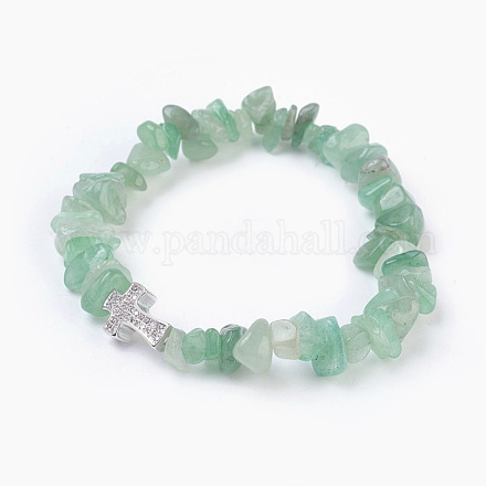 Bracelets extensibles avec perles en aventurine verte naturelle BJEW-JB03926-08-1