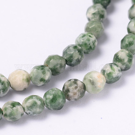 Facettierte natürliche grüne Fleck Jaspis Runde Perlenstränge G-L377-44-4mm-1