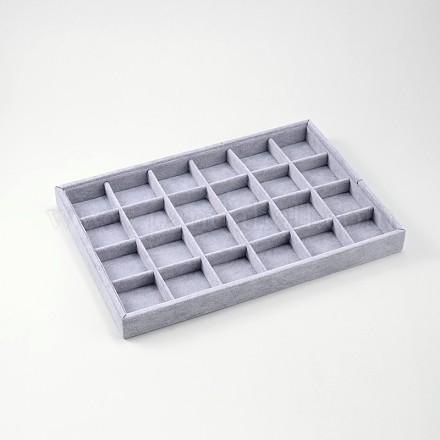 矩形木材プレゼンテーションボックス  ベロアと  24のコンパートメント  ライトスチールブルー  24x35.5x3cm X-ODIS-N016-05-1