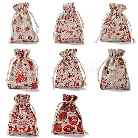 24 pièces 8 styles thème de noël coton cadeau pochettes d'emballage sacs à cordon ABAG-SZ0001-21-1