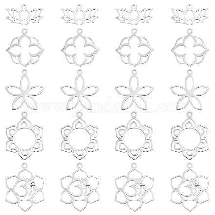 UNICRAFTALE 20pcs 5 Styles Flower Hollow Charm Open Back Bezel Pendants Stainless Steel Laser Cut Frame Charms Dangle Charms for Resin Pressed Flower Jewelry Making 11-25mm STAS-UN0031-28-1