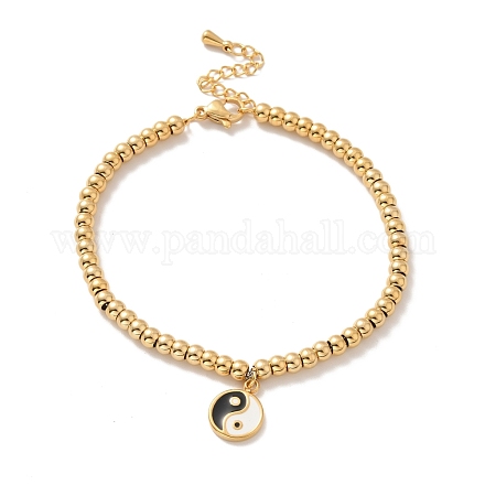 Placage sous vide 304 rond plat en acier inoxydable avec bracelet à breloques yin yang avec émail BJEW-B057-02G-1