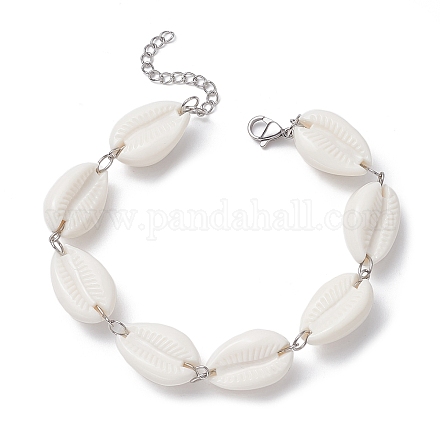 Bracelets de cheville à maillons en perles de coquillages en acrylique AJEW-AN00537-1