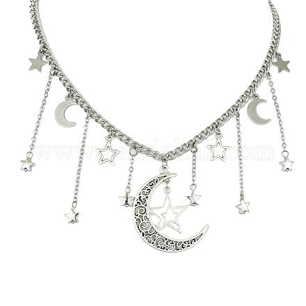 Colliers à pendentif en alliage étoile et croissant de lune NJEW-TA00119-1