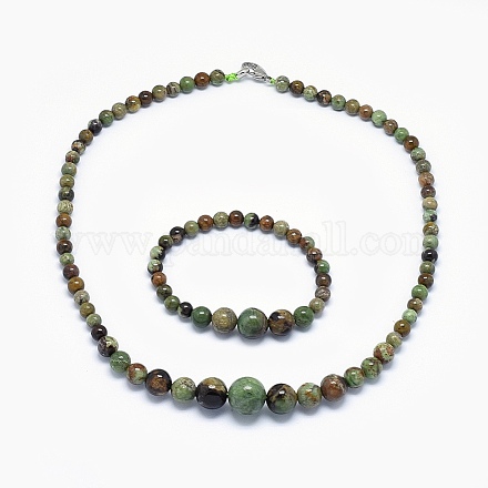 Ensembles de bijoux en colliers et bracelets de perles d'opale vert naturel naturel SJEW-L132-04-1