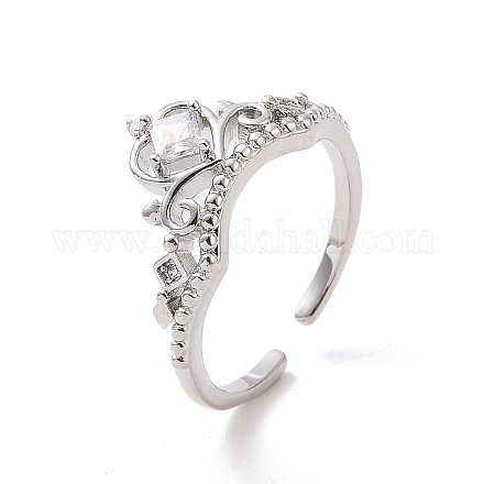 Clear Cubic Zirconia Crown Open Cuff Ring RJEW-P034-10P-1