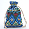 Linenette Drawstring Bags, Rectangle, Rhombus Pattern, 14x10cm