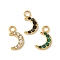 Ion Plating(IP) 304 Stainless Steel with Rhinestone Charms, Real 14K Gold Plated, Moon Charm, Mixed Color, 13.5x7.5x2mm, Hole: 2.5mm