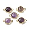 Brass Natural Amethyst Connector Charms, Flat Round, Faceted, Rack Plating, 14.5x10x3.5mm, Hole: 1.4mm