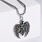 Punk Retro Stainless Steel Pave Green Cubic Zirconia Cross Angel Wing Pendant Necklaces for Men, Stainless Steel Color