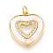 Brass Micro Pave Clear Cubic Zirconia Pendants, with Shell, Heart, with Jump Ring, Real 18K Gold Plated, 20.5x18x2.5mm, Hole: 3mm