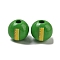 Printed Wood European Beads, Large Hole Beads, Round, Green, 16~16.5x14.5~15mm, Hole: 4mm