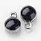 304 Stainless Steel Charms, with Enamel, Enamelled Sequins, Flat Round, Stainless Steel Color, Black, 13x10x4.5mm, Hole: 1mm