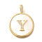 Rack Plating Brass Micro Pave Clear Cubic Zirconia Pendants with Shell, Letter Series Charms, Long-Lasting Plated, Lead Free & Cadmium Free, Letter Y, 32x24x3.5mm, Hole: 6x3mm