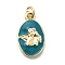Brass Enamel Pendants, Oval with Angel, Rack Plating, Long-Lasting Plated, Cadmium Free & Lead Free, Real 18K Gold Plated, with Jump Ring, Dark Cyan, 15.5x9.5x2.5mm, Hole: 3mm
