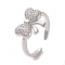 Brass Micro Pave Cubic Zirconia Open Cuff Ring, Bowknot, Platinum, Inner Diameter: 18mm