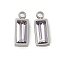 304 Stainless Steel Charm, with Glass, Rectangle, Lilac, 11x4.5x3.5mm, Hole: 1.4mm