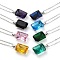 Rectangle Brass Pave Cubic Zirconia Pendant Necklaces for Women, 304 Stainless Steel Cable Chain Necklaces, Stainless Steel Color, Mixed Color, 17.91 inch(45.5cm)