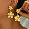 Stylish Stainless Steel Retro Flower Dangle Stud Earrings, Golden, 55x30mm