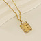 304 Stainless Steel Micro Pave Clear Cubic Zirconia Rectangle with Hollow Letter Pendant Necklaces, Real 18K Gold Plated, Letter S, 17.72 inch(45cm)
