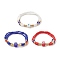 3Pcs 3 Color Evil Eye Lampwork & Glass Seed & Brass Beaded Triple Layer Multi-strand Bracelets Set for Women, Mixed Color, Inner Diameter: 2-1/8 inch(5.3cm), 1Pc/color