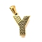 Golden 304 Stainless Steel Pendants, Bark Pattern, Letter Y, 18x13x2.5mm, Hole: 5.5x3mm