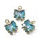 Brass Micro Pave Cubic Zirconia Charms, Bowknot, with Glass & Loop, Long-Lasting, Lead Free & Cadmium Free, Faceted, Light Sky Blue, Real 18K Gold Plated, 14x13x5mm, Hole: 3mm