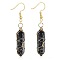 Obsidian Hexagon Handmade Copper Wire Wrapped Earrings Natural Stone Column Earrings, Golden