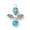 Synthetic Turquoise & Glass Pendants, Skull Charms with Alloy Wings, Light Sky Blue, 32x23.5x10mm, Hole: 3.5mm