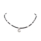 Collier pendentif lune en zircone cubique claire avec des chaînes de perles d'onyx noir naturel pour les femmes NJEW-JN04271-01-4